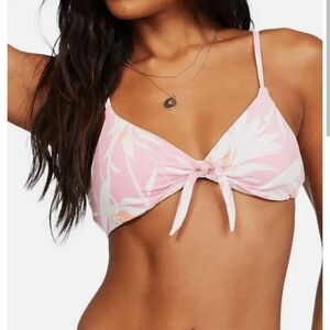NWT,Billabong Another Paradise Pink Floral Knot Triangle Bikini Top,XL/14 & M/10